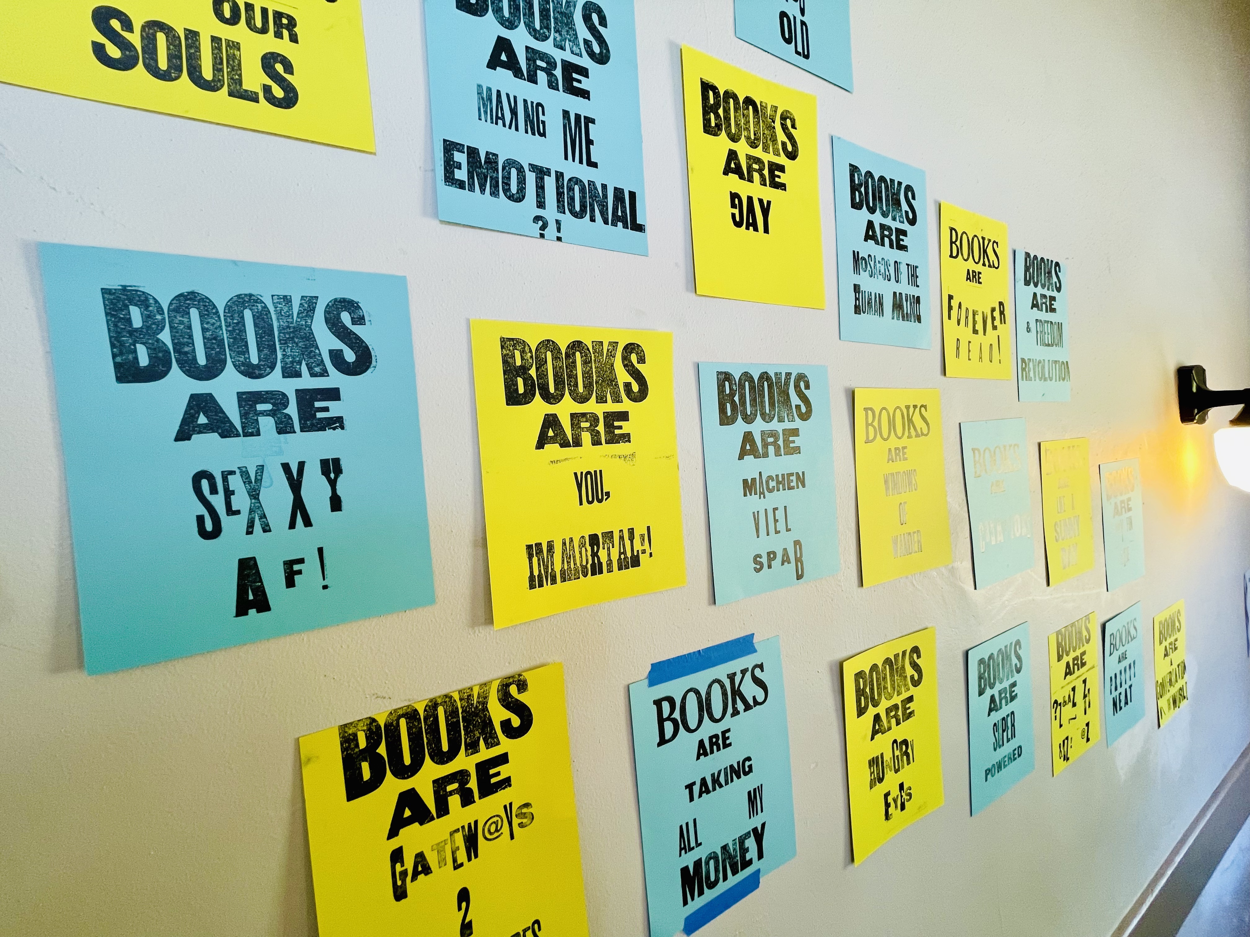 Letterpressed handmade signs about books from Seattle Art Book Fair